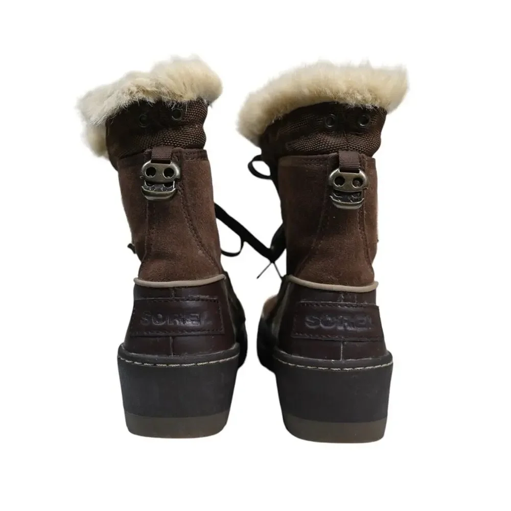 Sorel Womens 6 Tivolli III Snow Leather Suede Faux Fur Boot in Brown